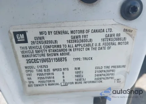 2003 Chevrolet Silverado 1500 Ls z USA, uszkodzony, nr VIN 2GCEC19V631156876